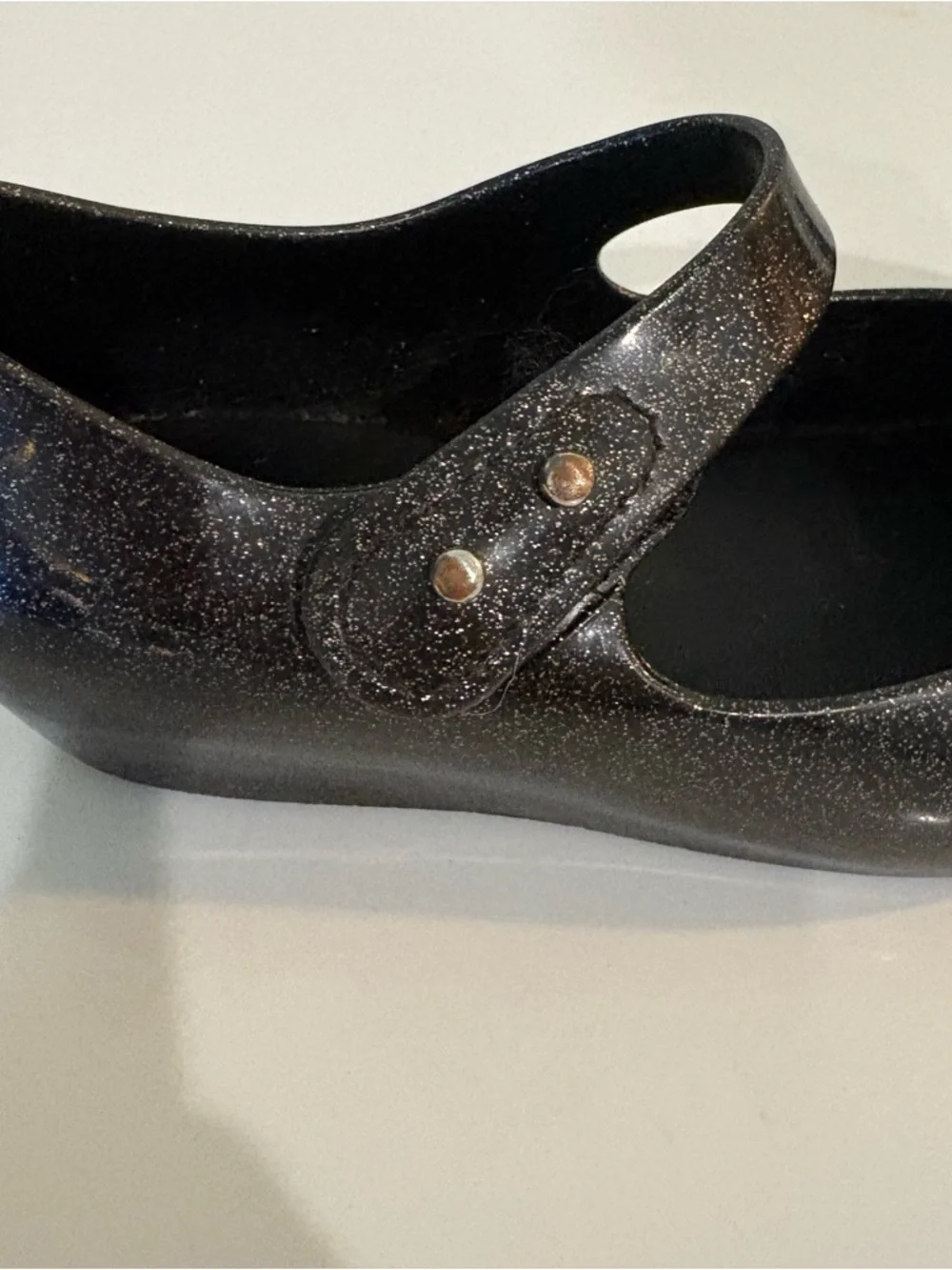 Mini Melissa ultragirl black and silver glitter bow top shoes size 8